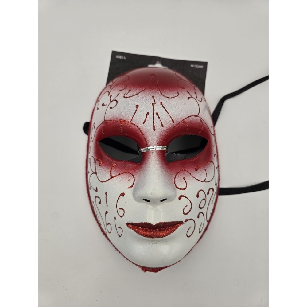 Halloween Mardi Gras Mask White Pink‎ Glitter Creepy